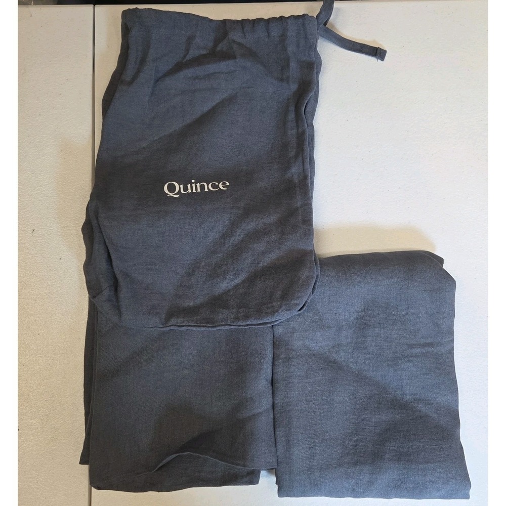Quince 100% Linen Pillow Shams Set of 2 Standard 20x26 Night Fall Gray w/ Storag